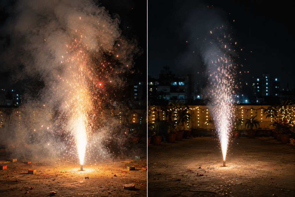 Traditional vs Low-Smoke Firecrackers comparison