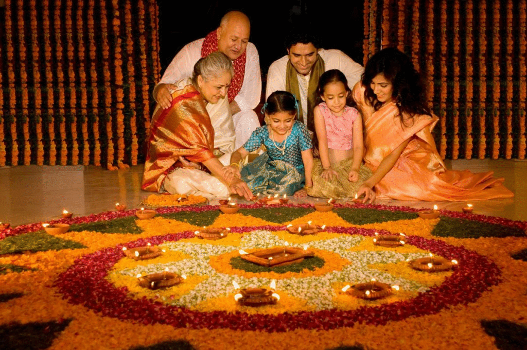 Family celebrating festival of Diwali