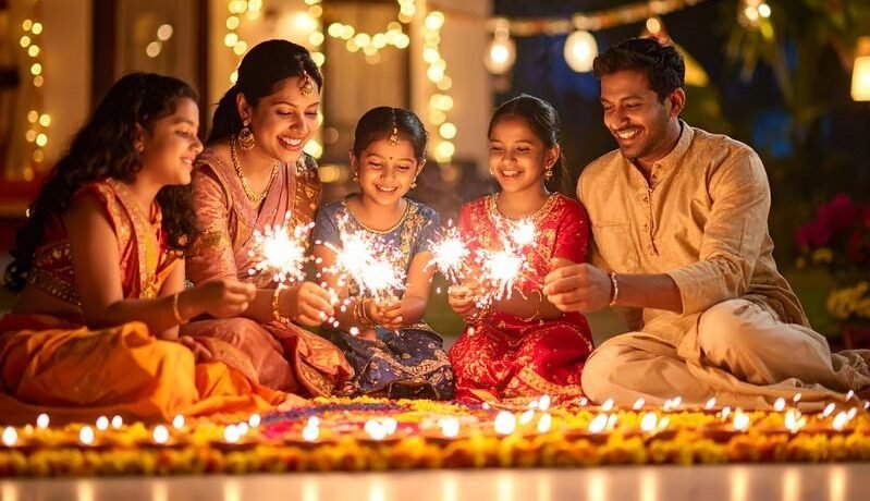 family celebrating diwali