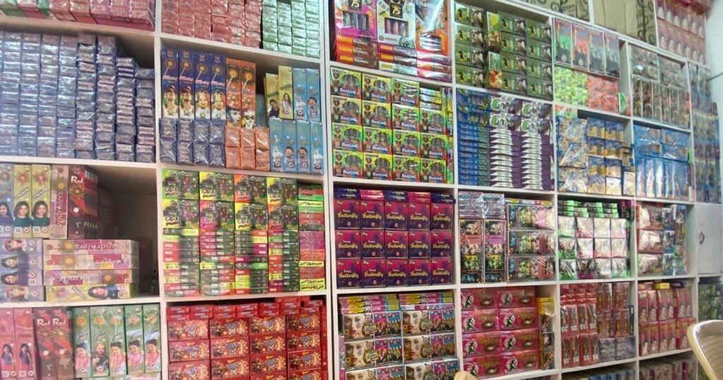 Colorful wholesale firecrackers in Uttarakhand displayed in bulk packaging for retail and festive sales