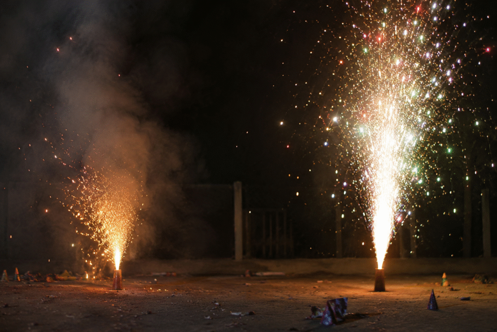 budget vs premium fireworks comparison display in Uttarakhand showing small and large fireworks difference