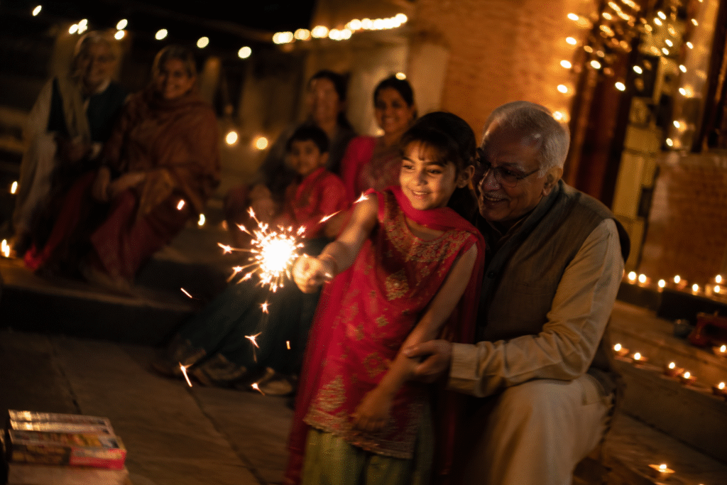 family using green crackers in Uttarakhand